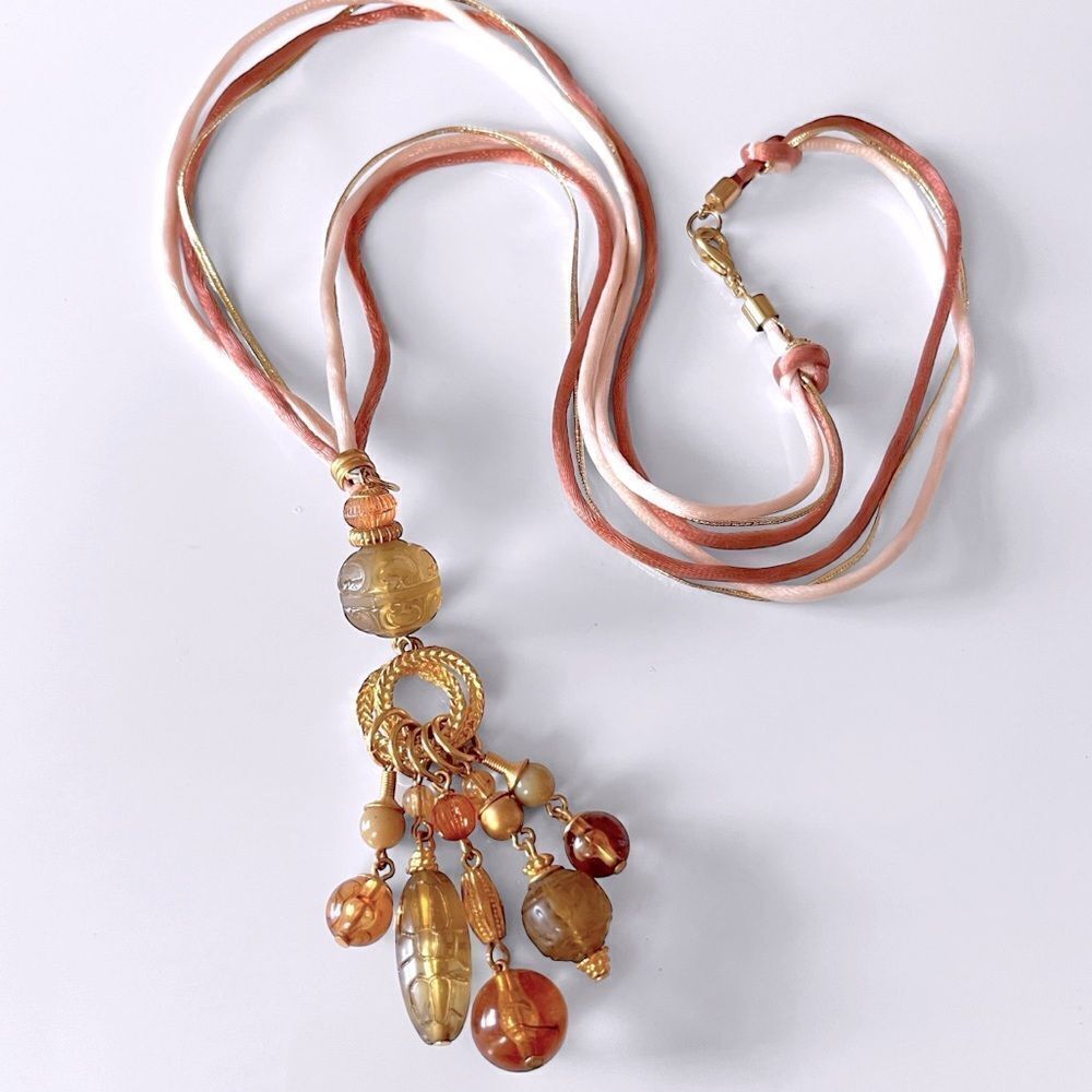 Vintage Glass Bead Lariat Cord Necklace